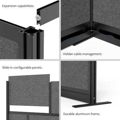 Stand Up Desk Store Expanse Modular Wall | 53'' x 48'' Wall | Expandable Partition Room Divider with Rearrangeable Frosted Acrylic & Sound Absorbent Panels (Black Frame)