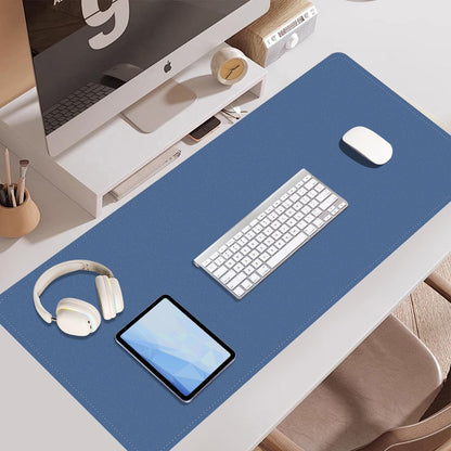 Large Desk Pad 35.4" x 17", Non-Slip Desk Mat with PU Leather & Natural Cork, Waterproof Writing Desk Natural Cork, Computer Mat Desk Protector for Office Home, Lake Blue