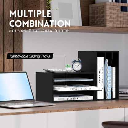 SUPEASY Wooden Desk Organizer - 3 Tier Paper File Organizer for Office, School & Home, Black
