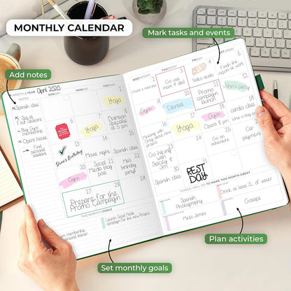 Clever Fox Planner PRO Schedule – Undated Weekly & Monthly Life Planner with Time Slots, Appointment Book & Daily Organizer, A4 (Forest Green)