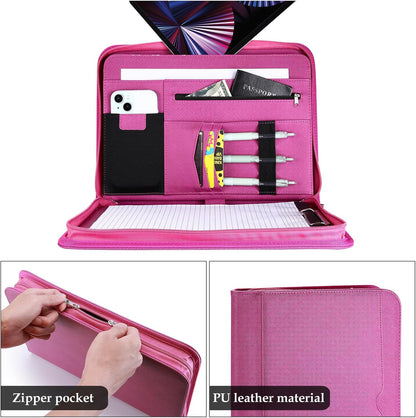 ProCase Portfolio Business Padfolio Folder with Zipper, Conference Meeting Executive File Legal Document Organizer with Pockets Letter Size A4 Writing Pad Notepad Padfolio -Magenta