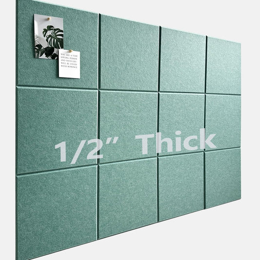 Large Cork Board for Office Wall Decor,48"x36"-12 Pack Felt Wall Tiles with Safe Removable Adhesive Tabs, 1/2" Thick, Felt Bulletin Board Pin Board Cork Boards for Walls - Sage Green