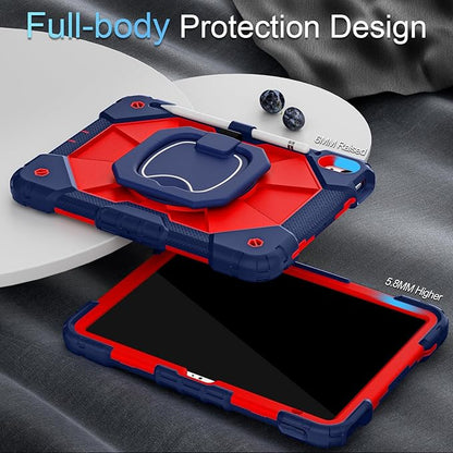 Case for iPad (A16) 11th/10th Generation 11.0/10.9 Inch with Screen Protector/360° Rotating Stand/Shoulder Strap/Pencil Holder,Military Grade Shockproof iPad Case 10th Generation,Navy Red