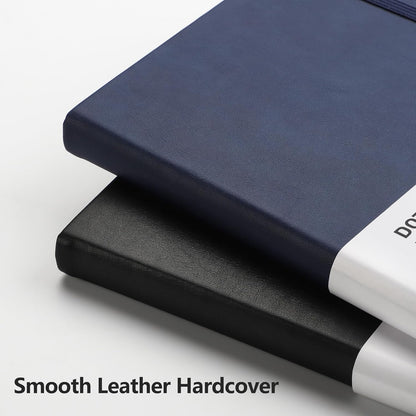 RETTACY Bullet Dotted Journal Notebook, 2-Pack, 160 Numbered Pages per Pack, A5 Medium Size (5.7'' x 8.3''), 120 GSM Thick Paper, Leather Hardcover, for Bullet Journaling (Black & Navy Blue)