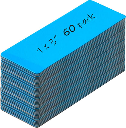 Realth Dry Erase Magnetic Labels Blue (1'' × 3'' 60 Pcs),Blank Magnets for Whiteboard, Washable Reusable Magnetic Sheets for Classroom Fridge Office, Name Tags for Teachers Students