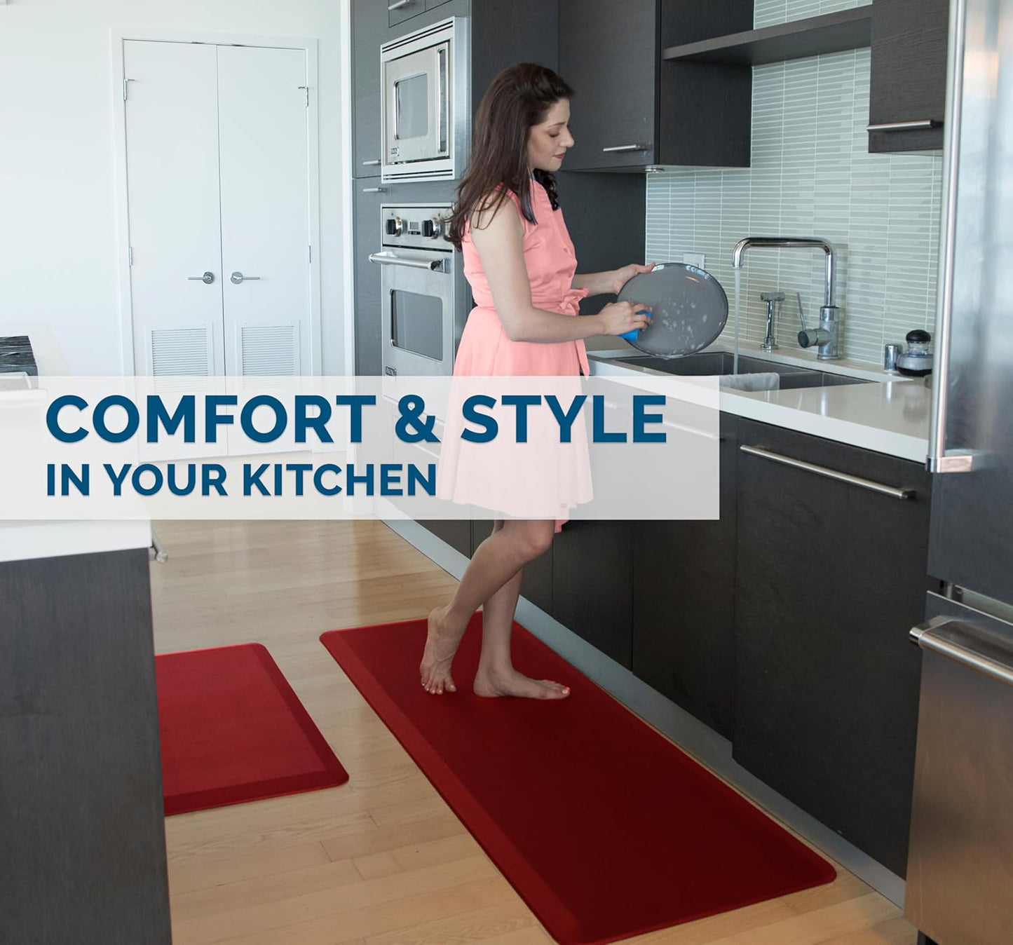 ComfiLife Anti Fatigue Floor Mat – 3/4 Inch Thick Kitchen Mats for Floor, Standing Desk Mat, Kitchen Rug – Comfort at Home, Office – Durable – Stain Resistant – Non-Slip Bottom (20" x 32", Red)