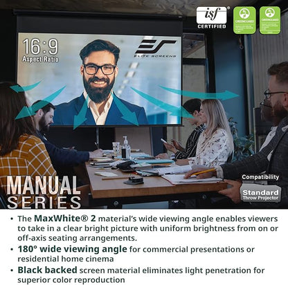 Elite Screens Manual Series, 150-INCH 16:9, Pull Down Manual Projector Screen with AUTO LOCK, Movie Home Theater 8K / 4K Ultra HD 3D Ready, 2-YEAR WARRANTY, M150XWH2,White