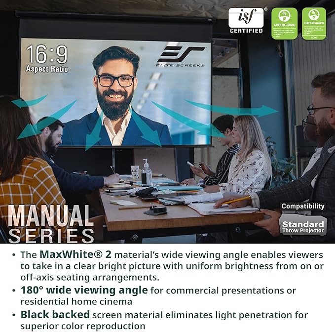 Elite Screens Manual Series, 100-INCH 16:9, Pull Down Manual Projector Screen with AUTO Lock, Movie Home Theater 8K / 4K Ultra HD 3D Ready, 2-Year Warranty (100" / 16:9)