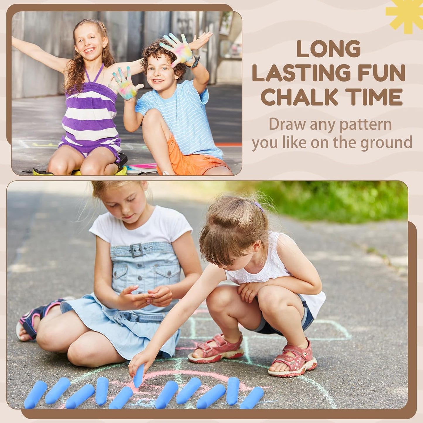 Fulmoon 40 Pcs Jumbo Sidewalk Chalk for Kids Outdoor Art Non Toxic Large Washable Street Chalk for Adults Drawing Painting Classroom(Blue,Sharp Style)