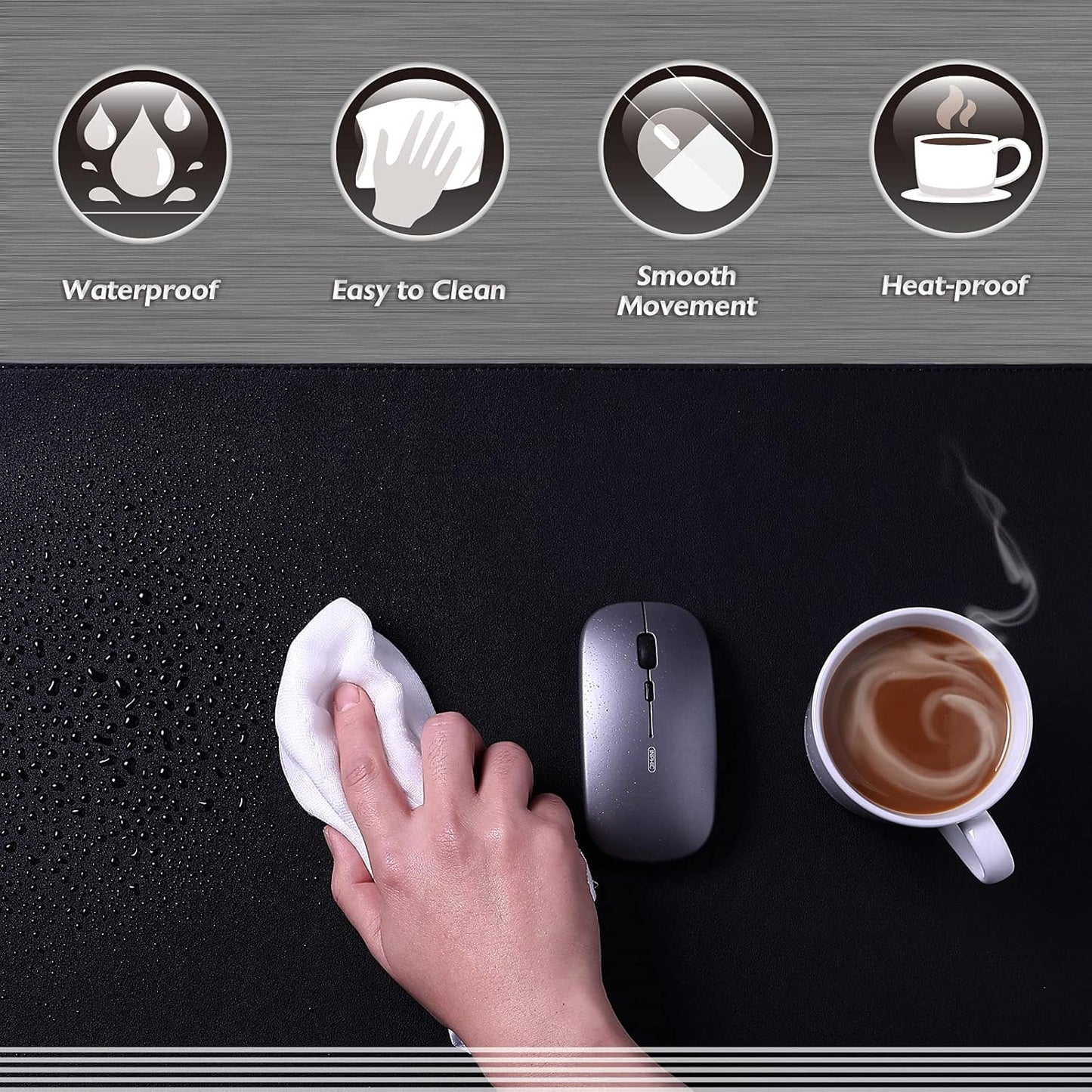 K KNODEL Desk Mat, Blotter, Dual-Sided Office Desk Pad, Waterproof Desk Mat for Desktop, Desk Blotters, PVC Leather Pad Protector (Black, 35.4" x 17")