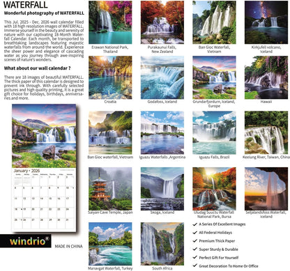 2025 Wall Calendar,Calendar 2026, July 2025 - December 2026, Wall Calendar Waterfall, 12" x 24" Opened,Full Page Months Thick & Sturdy Paper for Calendar Organizing & Planning
