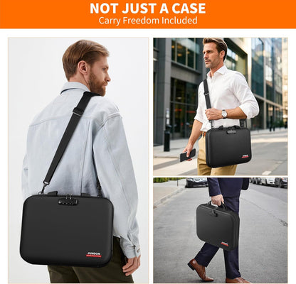 JUNDUN Fireproof Document Box with Lock & Shoulder Strap,Hard Shell Case Document Organizer with 13 Pockets Accordion File Organizer,Portable Home Office Travel Safe Storage for Files Laptop and More