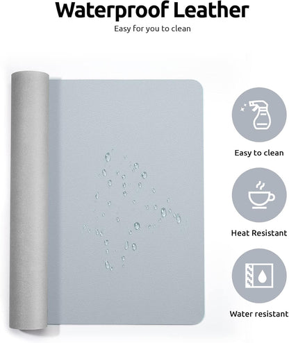 YSAGi Leather Desk Protector, Office Mat, Large Mouse Mat, Non-Slip PU Leather Blotter, Laptop Desk, Waterproof Writing Pad for Office and Home (Light Grey, 31.5" x 15.8")