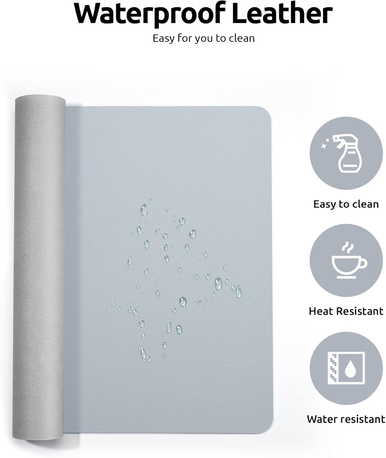 YSAGi Leather Desk Protector, Office Mat, Large Mouse Mat, Non-Slip PU Leather Blotter, Laptop Desk Mat, Waterproof Writing Pad for Office and Home (Light Grey, 35.4" x 17")