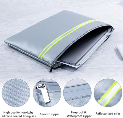 Fireproof Document Bag – 3 Pack (15" x 11", 13" x 9.7", 10.5" x 8") Fireproof & Water- proof Document Organizer | Document Holder with Zipper Secure for Cash, Passports, Check& More