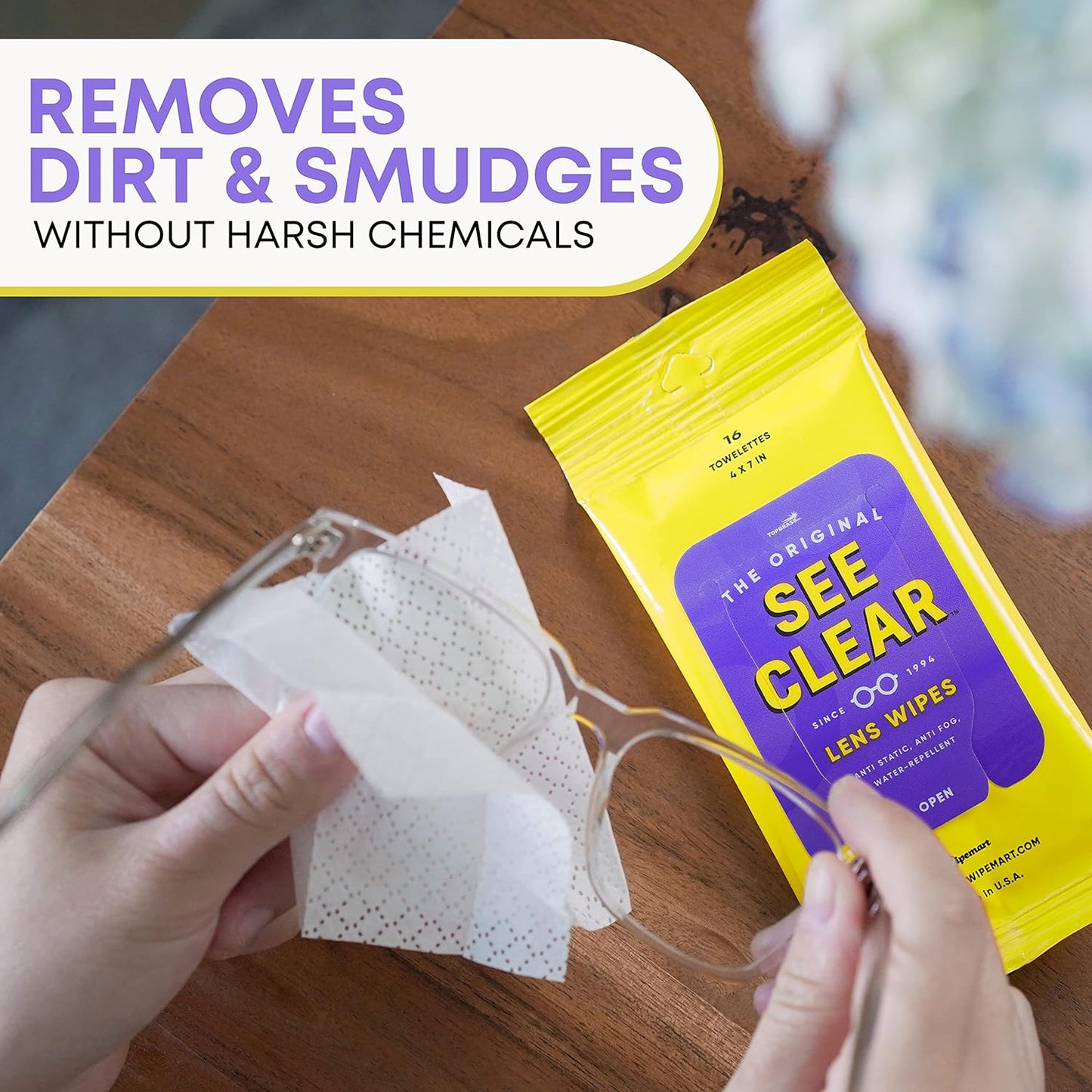 See Clear Original Lens Cleaning Wipes - Pre-Moistened Eyeglass & Screen Cleaning Cloth Towelettes - Streak Free, Scratch Free Lens & Electronic Screen Cleaner - 12 Resealable Packs of 16 (192 Wipes)