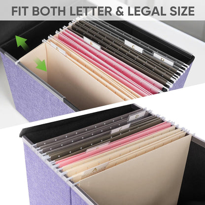 BALEINE File Organizer Box with Lid, Collapsible File Folder Organizer with Plastic Slide, Hanging File Folder Box for Office Document Storage (1 Pack, Purple)