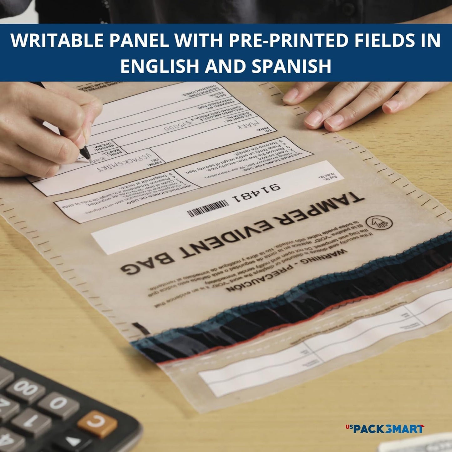 12"x16" Clear Plastic Deposit Bags with Security Tape Tamper Evident - Secure Bank Deposits, Cash Handling, & Currency Transport | Self-Sealing Tape with Hidden Graphics | 100-Pack