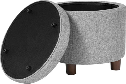 Homepop Home Decor | Upholstered Round Storage Ottoman | Ottoman with Storage for Living Room & Bedroom, Light Gray Tweed