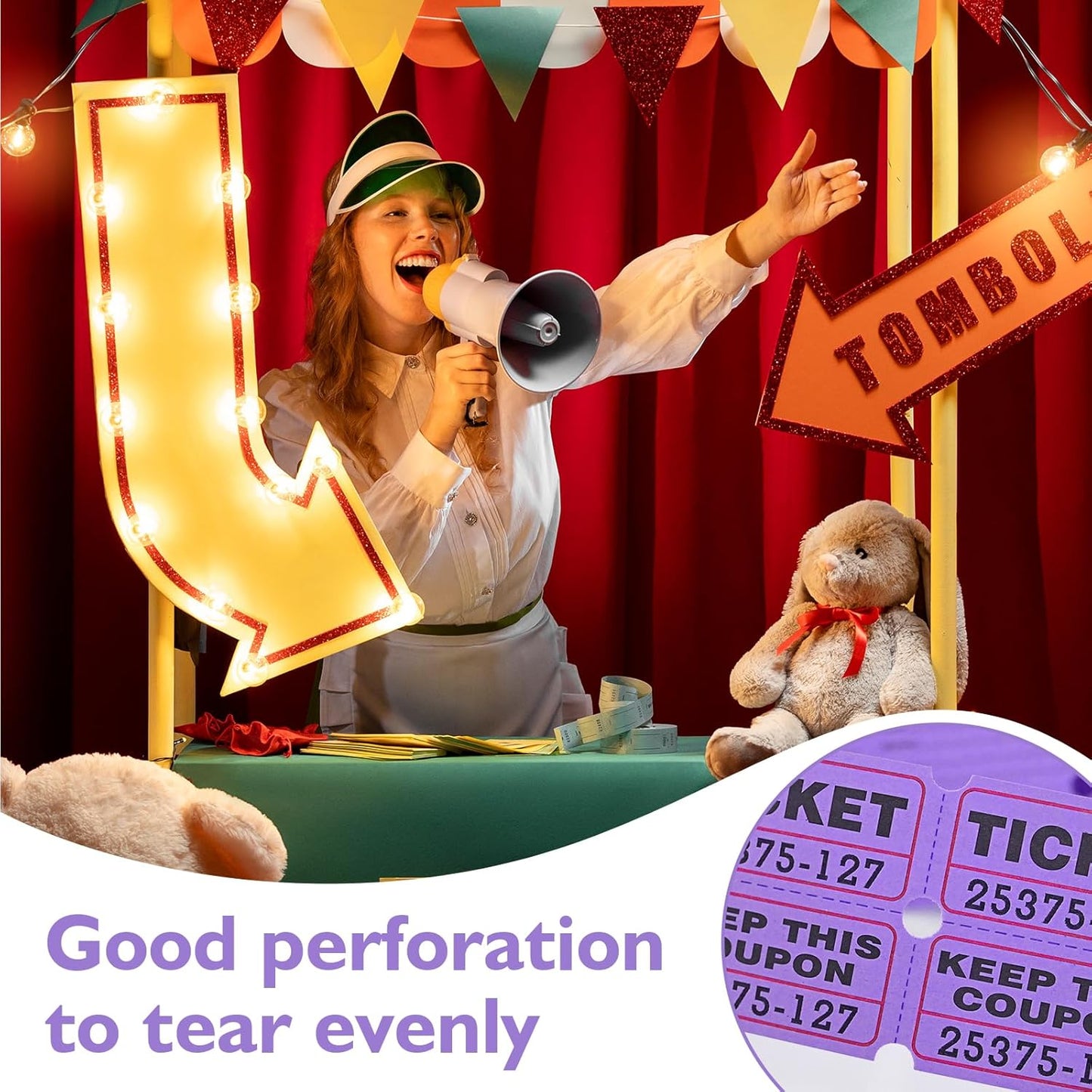 DGBDPACK 100 Raffle Tickets, 50/50 Double Ticket, Bold Numbers for Easy Reading, Ticket for Events, Entry, Class Reward & Prizes -Purple