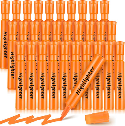 Qilery 30 Pack Highlighters Bulk, Tank Style Chisel Tip Highlighters Markers Quick Drying for Kids and Adult Coloring, Classroom Home Office School Supplies (Orange)