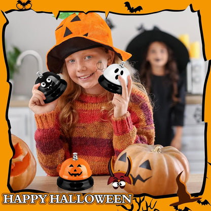 Hotop 3 Pcs Desk Bell for Service Funny Front Desk Smile Face Metal Ringer Call Bell for Kitchen Hotel Restaurant Classroom(Pumpkin, Ghost, Bat,Orange, Black, White)