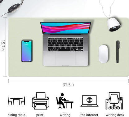 Aothia Double-Sided PU Leather Desk Pad - Non-Slip Large Mouse Pad & Desk Mat for Office, Home - Waterproof, Easy to Clean, Durable Dual-Sided Surface (31.5" x 15.7", Matcha Green)