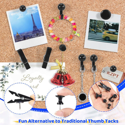240Pcs Black Push Pins,5 Style Thumb Tacks, Black Plastic Push Pins for Bulletin Boards, Cork Board,Wall,Cork Board Accessories, Office Home Supplies
