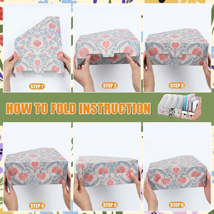 PerKoop 6 Pcs Magazine File Holder Foldable Decorative Cardboard File Folders 6 Patterns Floral Colored Magazine Rack with Printable Sticker Labels for School Office Home Desk (Floral)