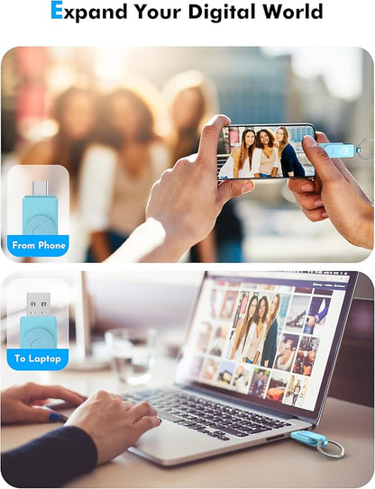 MOSDART 512GB USB3.1 Fast Speed C and A Dual Flash Drive, exFAT Memory Stick with Keychain and LED Indicator, for iPhone 15,16,17, Android Phone, iPad, MacBook, and Other Laptops, Sky Blue