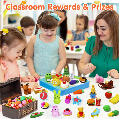 120 Pack Animal Pencil Erasers for Kids, 3D Mini Puzzle Take Apart Erasers, Desk Pets & Treasure Box Toys, Bulk Party Favors, Classroom Prizes, School Supplies, Gift for Boys & Girls