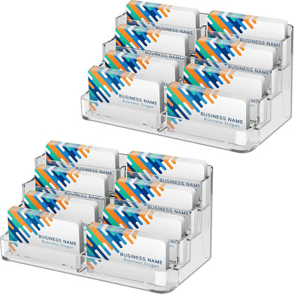 MaxGear Acrylic Business Card Holder for Desk Multiple Business Card Holders, Premium Cards Stand, Clear Plastic Cards Display Holder with 4 Tier for Exhibition, Home and Office, 8 Pocket, 2 Pack