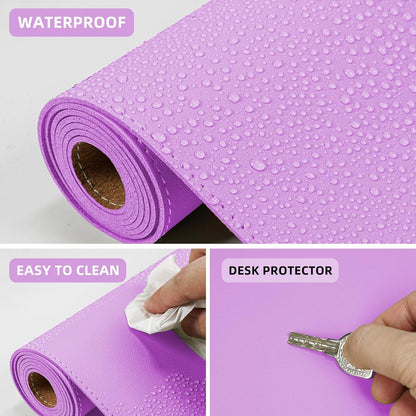 Leather Desk pad Protector, Large Desk mat with Natural Cork & PU Leather,Mouse pad,Non-Slip Office Desk Mat,Waterproof Desk Writing Pad for Office and Home (31.5in*17in,Purple)