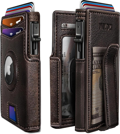 Airtag Wallet for Men,with Money Clip 10 Cards Metal Case Smart Slim Pop Up Credit Card Holder Flip with Magnetic Closure RFID Blocking wallet with Gift Box