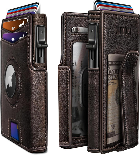 Airtag Wallet for Men,with Money Clip 10 Cards Metal Case Smart Slim Pop Up Credit Card Holder Flip with Magnetic Closure RFID Blocking wallet with Gift Box