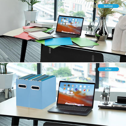 Oterri File Organizer, 6 Packs Small Storage Box, Cardboard File Folder Organizer, Collapsible File Box for Hanging File Folders Letter Size, Portable Filing Organizer with Handle (Blue)