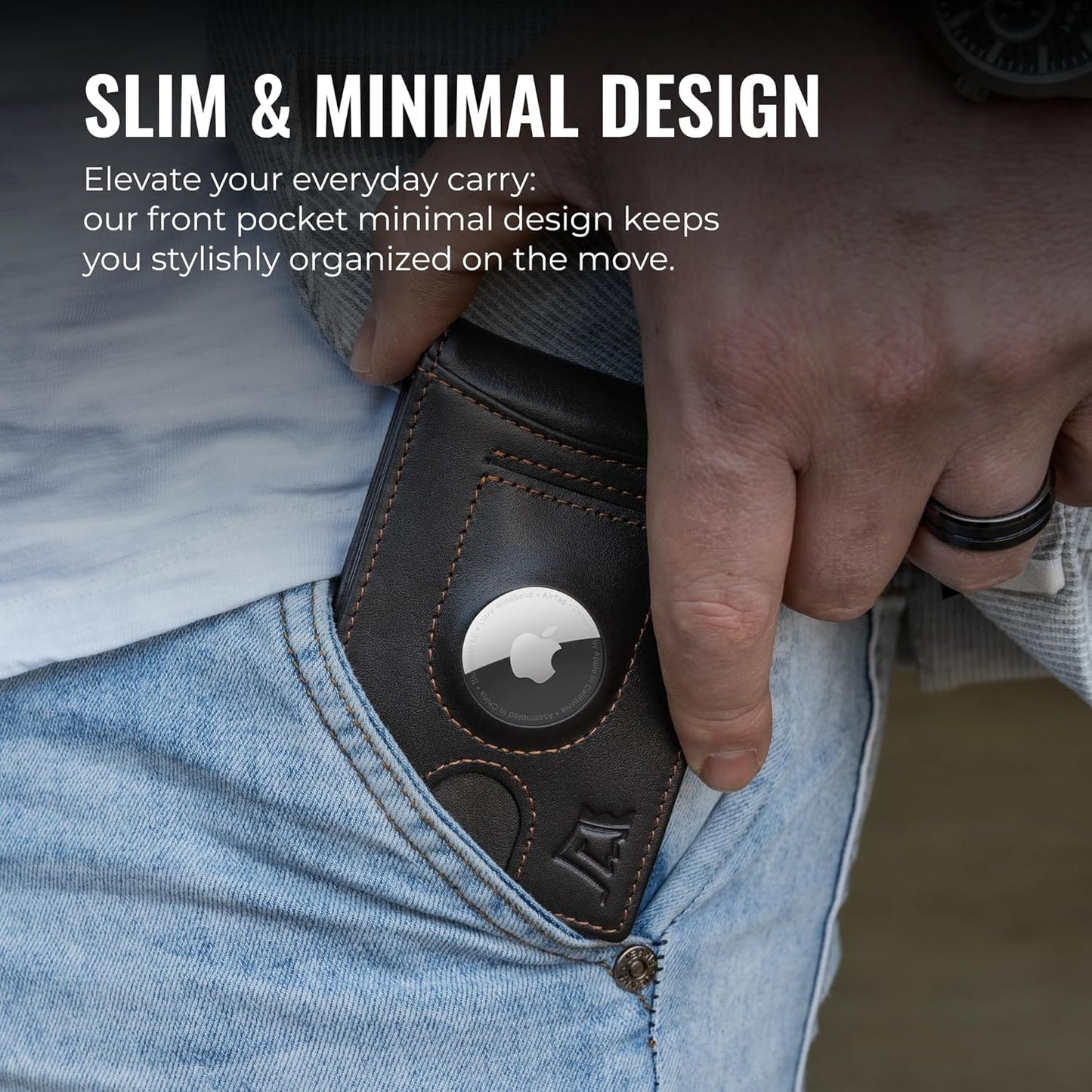 Kings Loot Trackable Airtag Wallet for Men | RFID Blocking Leather Design with Airtag Holder, Money Clip & Pull Tab | Minimalist Air Tag Wallets