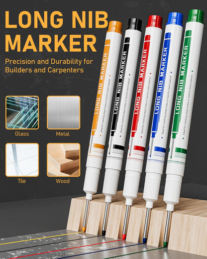 49 Pack Carpenter Pencil Set with Sharpener, Carpenter Pencils with Deep Hole Long-Nib Marker Pens, Carbide Scribe Tool & Construction Pencil for Architect Woodworking with Case