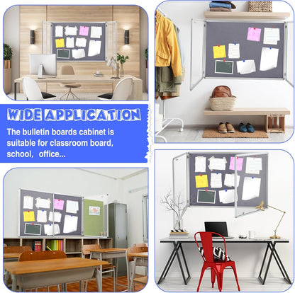 2 Pack Enclosed Bulletin Board 48"x36" Weather Resistant Lockable Enclosed Notice Cork Case Display Board Wall Mounted 2 Locking Door Aluminum Frame for Back to School Classroom, 12xA4(Gray)