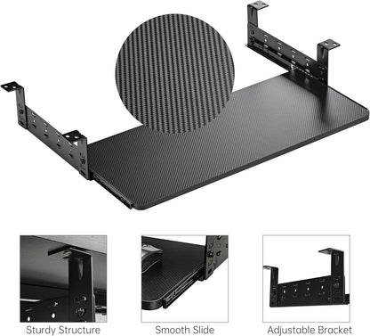 EUREKA ERGONOMIC Adjustable Keyboard Tray Under Desk, 28x11 Inch Large Slide Out Keyboard & Mouse Platform Tray, Wooden Pull Out Computer Keyboard Drawer for Typing Home Office Desk, Black