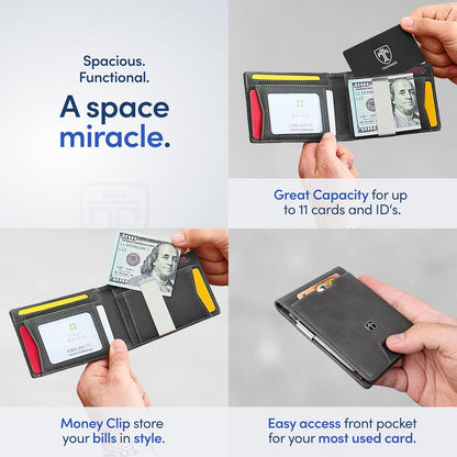 TRAVANDO Mens Slim Wallet with Money Clip AUSTIN RFID Blocking Bifold Credit Card Holder for Men with Gift Box