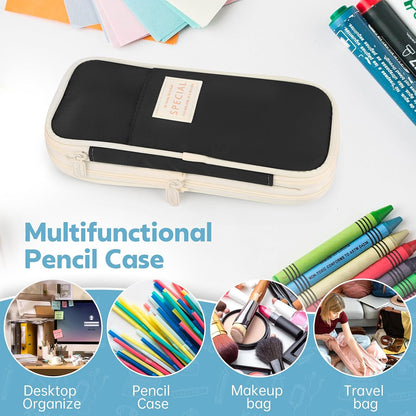 Pencil Case, Large Capacity Aesthetic Pencil Cases with Durable Zipper, Big Stationery Pencil Pouch for Women & Men, Adults Portable Storage Organizer Bag for College, office, Travel (Black)