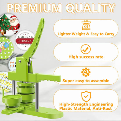 Button Maker Machine - Multiple Sizes 1.25in+2.25in, Kit for DIY Gifts, Button Press Machine with Free 200PCS 32-58mm Supplies & 2 Circle Cutter
