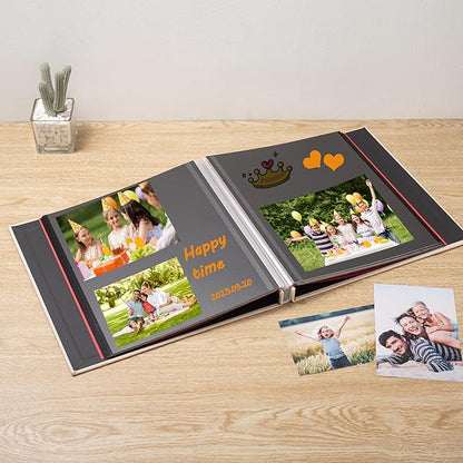 Photo Album Self Adhesive Scrapbook 3x5 4x6 5x7 6x8 Magnetic Album DIY Scrap Book 11x10.6 Inch 40 Black Sticky Pages Linen Cover Beige DIY Photo Album