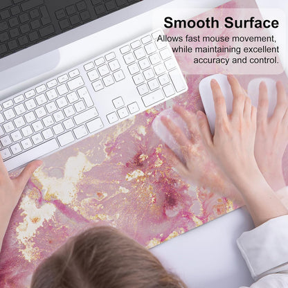 QIYI Large Mouse Pad, Cute Pink Desk Mat for Desktop, Women Girls PU Leather Desk Pad Waterproof Gaming Mousepad, Rose Gold Marble Computer Protector Writing Pad for School Office Home 31.5" x 15.7"