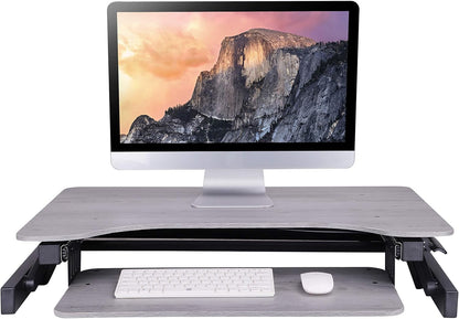 Rocelco 32" Height Adjustable Standing Desk Converter - Quick Sit Stand Up Dual Monitor Riser - Gas Spring Assist Tabletop Computer Workstation - Large Retractable Keyboard Tray - Grey (R ADRG)