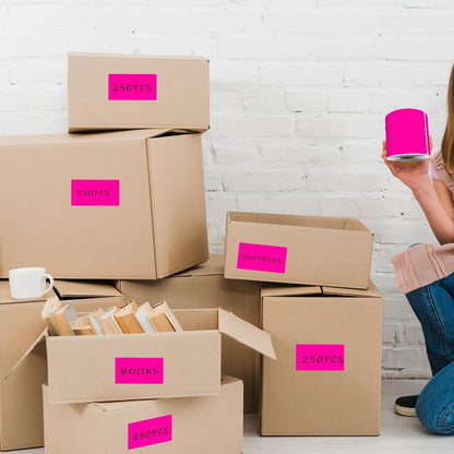 3 x 5 Inch 250Pcs Rectangle Color Coding Stickers,Strong Adhesion Easy to Write Label for Moving,Box Organization,Inventory,Business,Fluorescent Pink