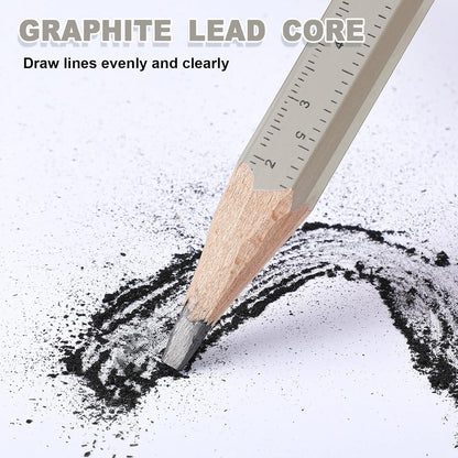Honoson 200 Pcs Flat Construction Pencils with Printed Ruler Wood Graphite 2 Pcs Carpenter Pencil Sharpener for Woodworking Marking Tool(White)