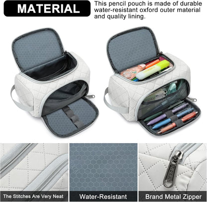 XQXA Extra Large Capacity Pencil Case Organizer, Multifunctional Pencil Pouch with Compartmens, Travel Pen Pouch Simple Stationery Pen Bag, Nylon Pencil Bag for Adults (Beige)