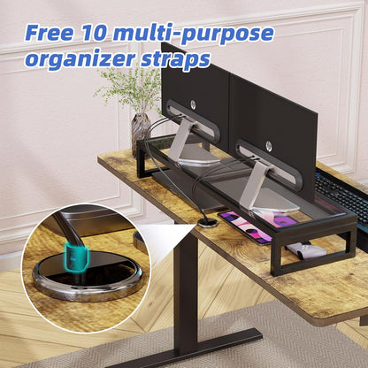 Simple Trending Dual Monitor Stand Riser, Tempered Glass Computer Desk Organizer with Mouse Pad for Laptop, iMac, TV, Black